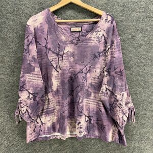 Jamaica Bay Blouse Women M Medium Purple Floral V-Neck Long Sleeve Pullover